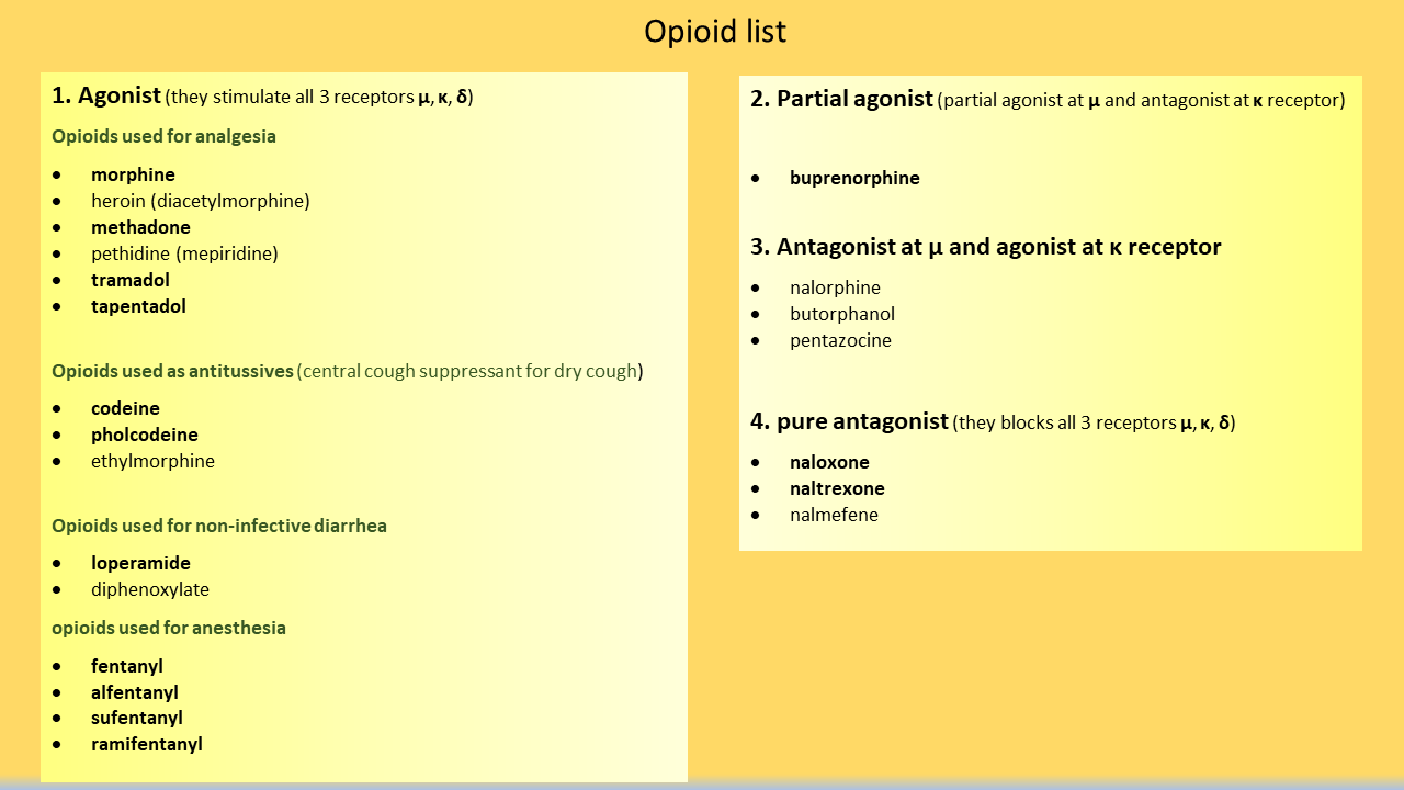 opiates drugs list